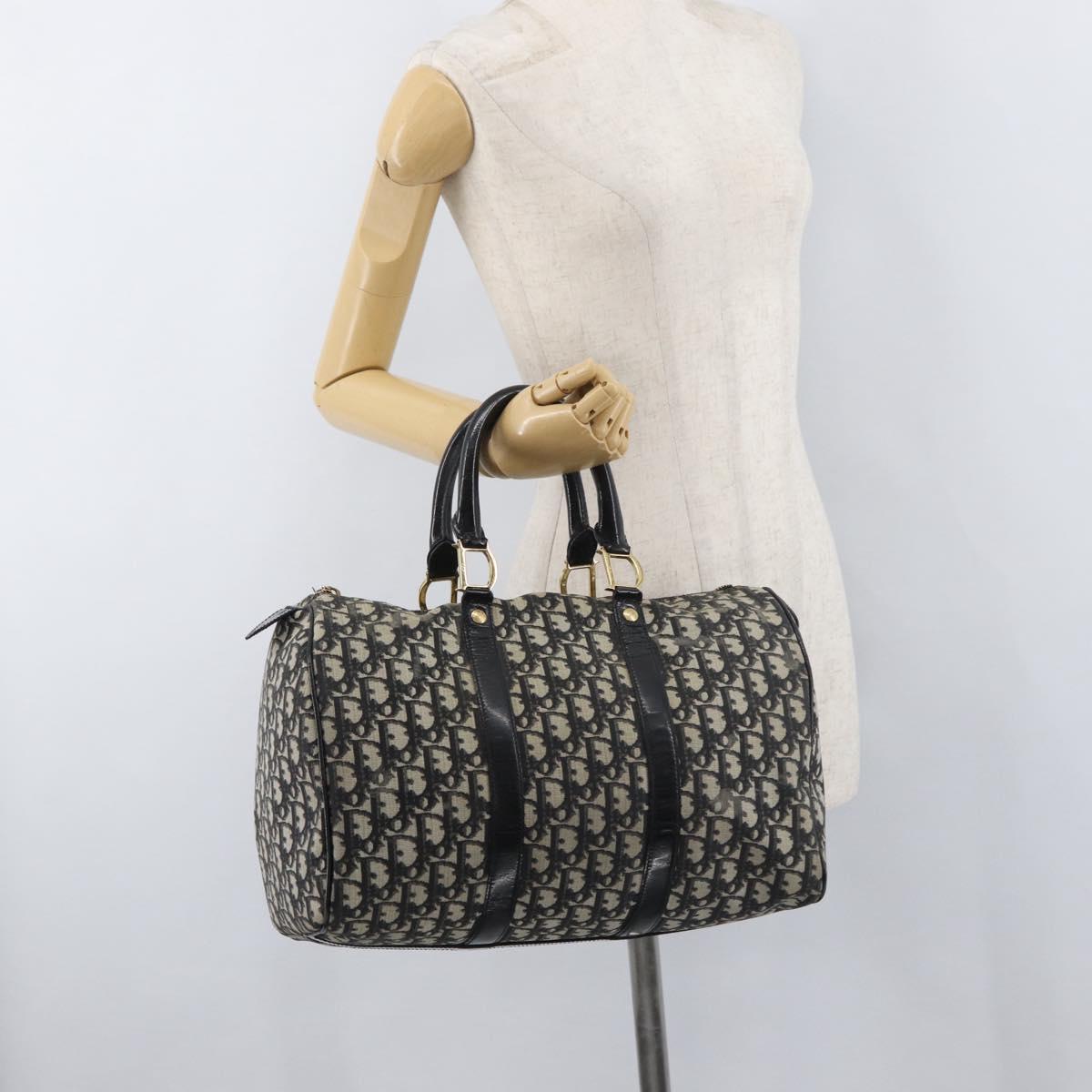 Christian Dior Trotter Canvas Boston Bag PVC Black Gold Auth 148883