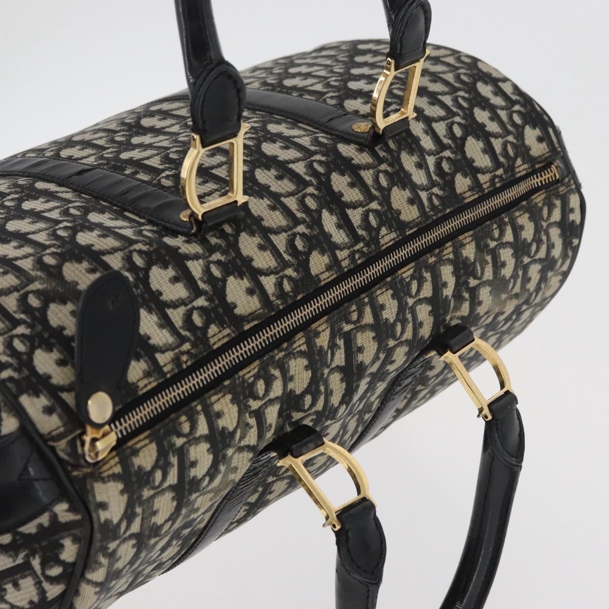 Christian Dior Trotter Canvas Boston Bag PVC Black Gold Auth 148883
