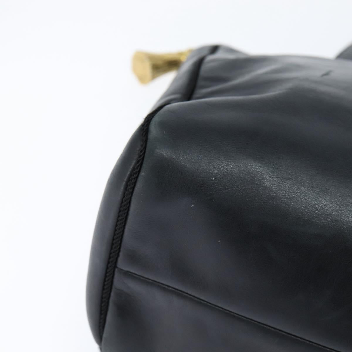 Christian Dior Tote Bag Leather Black Gold Auth 148884