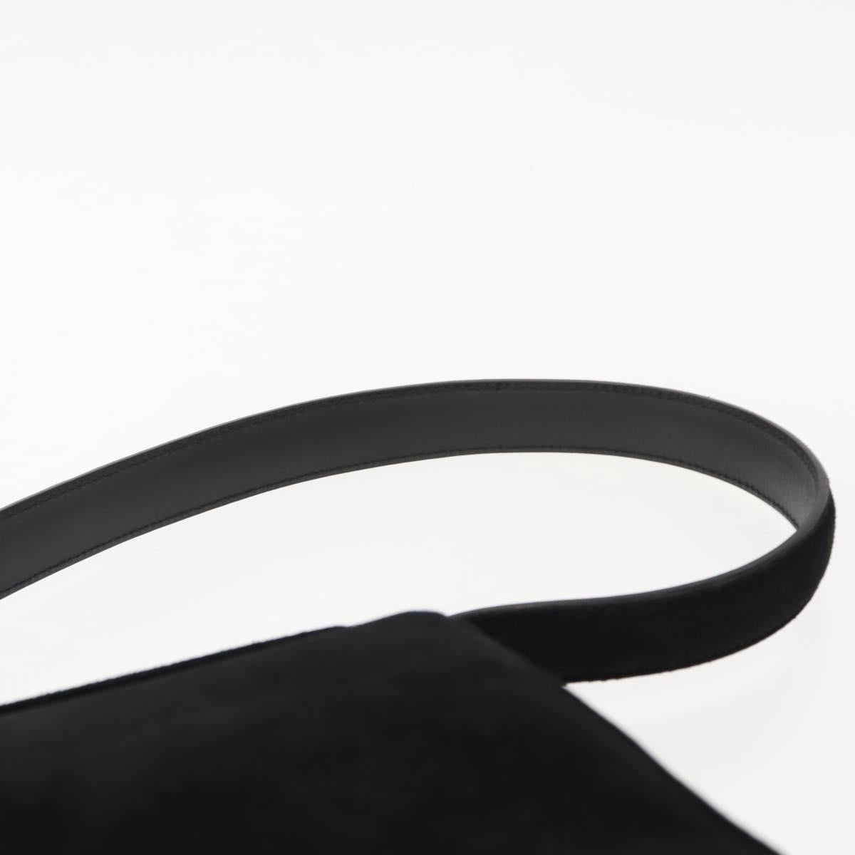 Salvatore Ferragamo Gancini Shoulder Bag Suede Black Gold Auth 148886