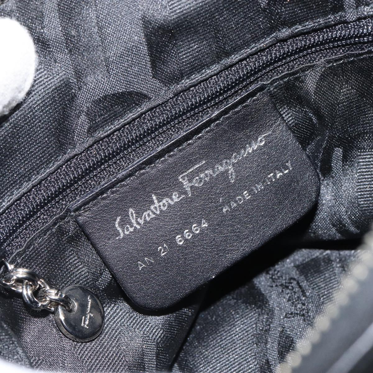 Salvatore Ferragamo Gancini Hand Bag Leather 2way Silver Black Auth 148888