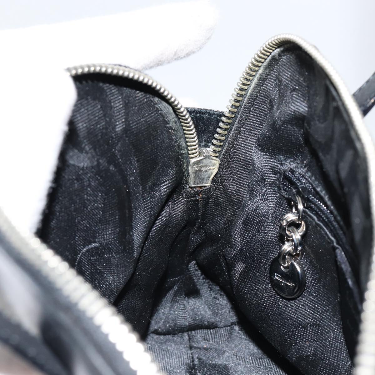 Salvatore Ferragamo Gancini Hand Bag Leather 2way Silver Black Auth 148888