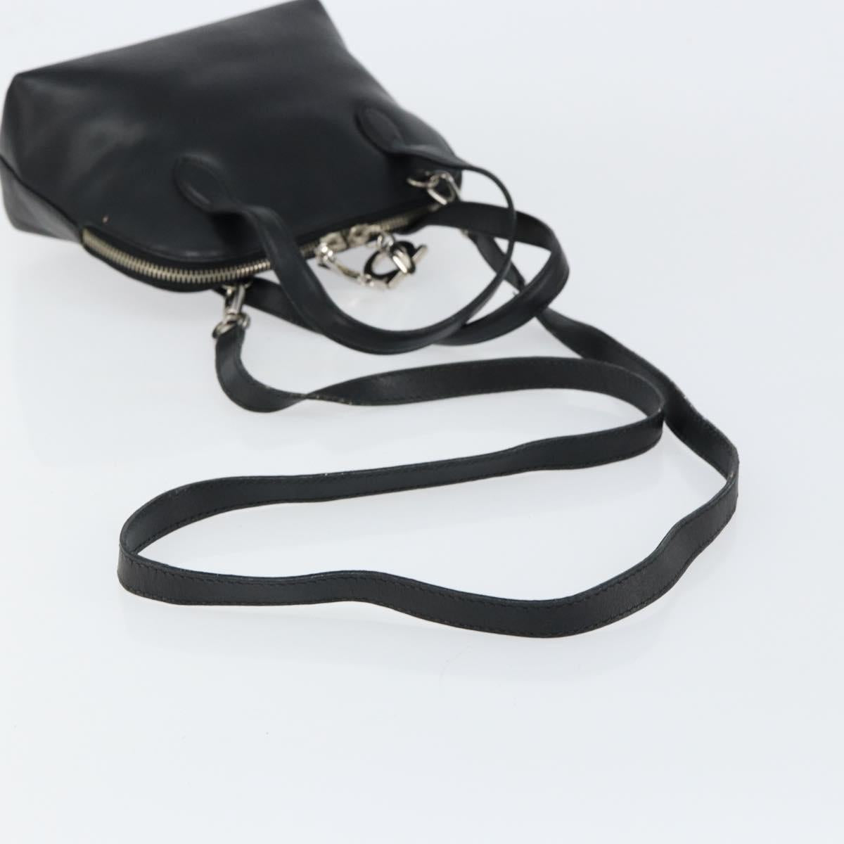 Salvatore Ferragamo Gancini Hand Bag Leather 2way Silver Black Auth 148888