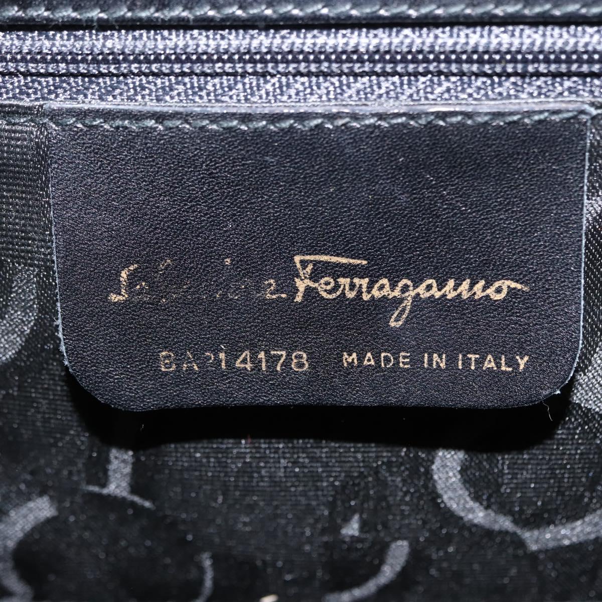 Salvatore Ferragamo Vala Hand Bag Leather Black Gold Auth 148890
