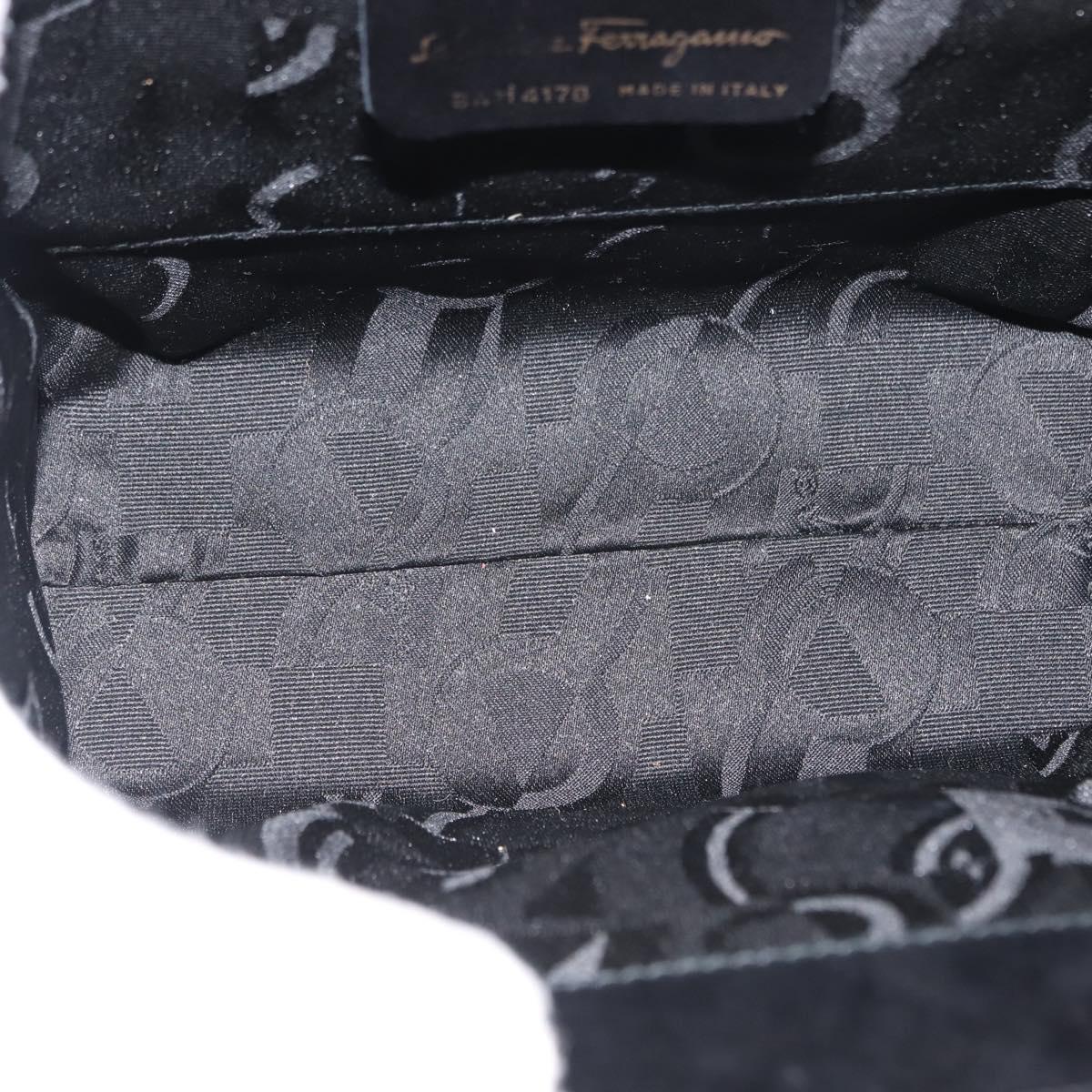 Salvatore Ferragamo Vala Hand Bag Leather Black Gold Auth 148890