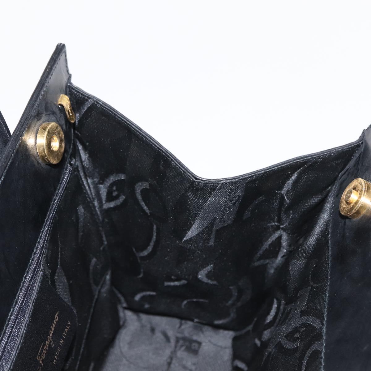 Salvatore Ferragamo Vala Hand Bag Leather Black Gold Auth 148890