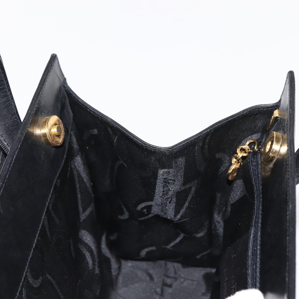 Salvatore Ferragamo Vala Hand Bag Leather Black Gold Auth 148890