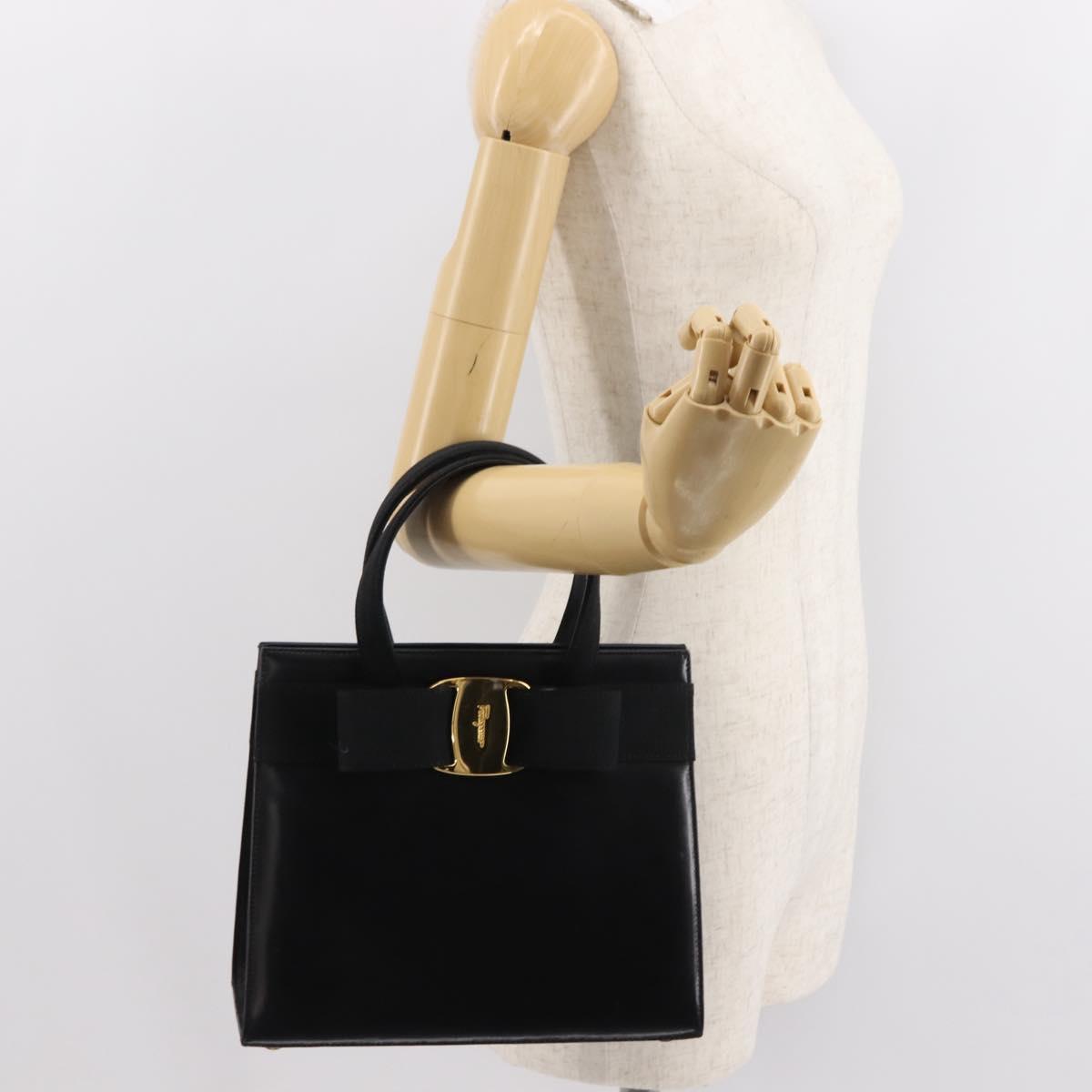 Salvatore Ferragamo Vala Hand Bag Leather Black Gold Auth 148890