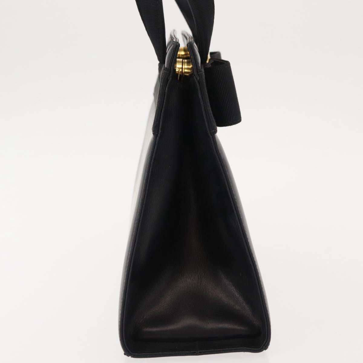 Salvatore Ferragamo Vala Hand Bag Leather Black Gold Auth 148890