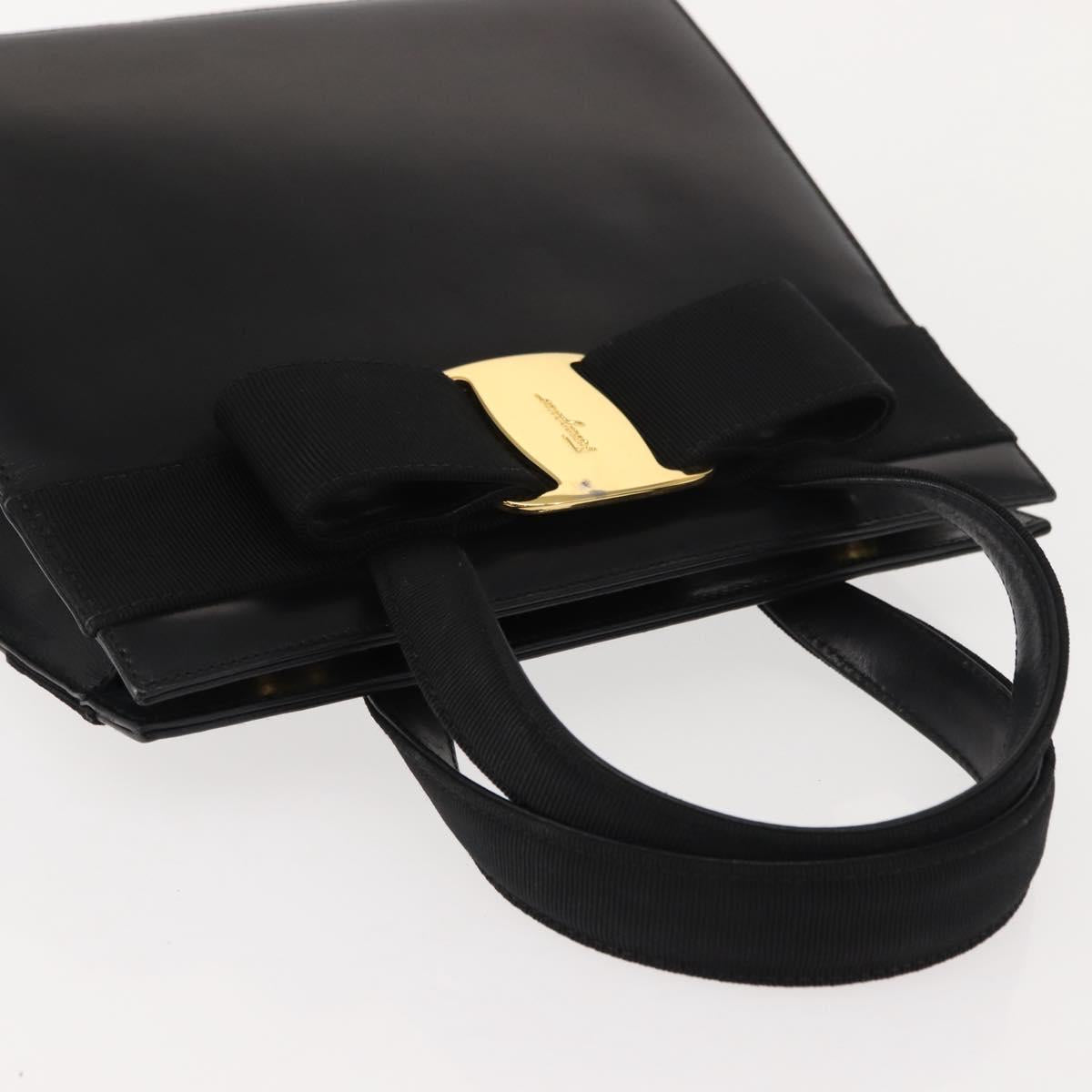 Salvatore Ferragamo Vala Hand Bag Leather Black Gold Auth 148890