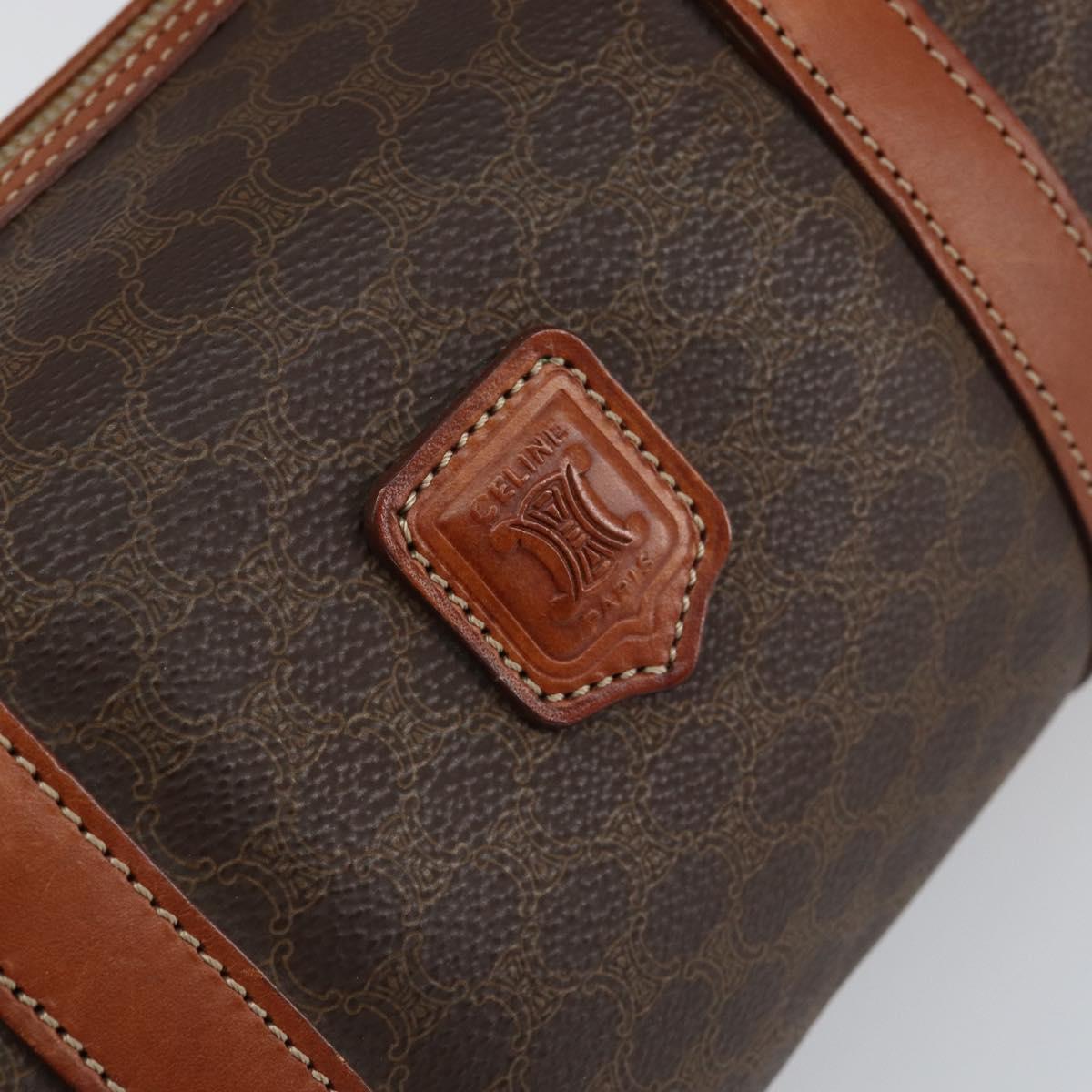 CELINE Macadam Canvas Hand Bag PVC Leather Brown Gold Auth 148898