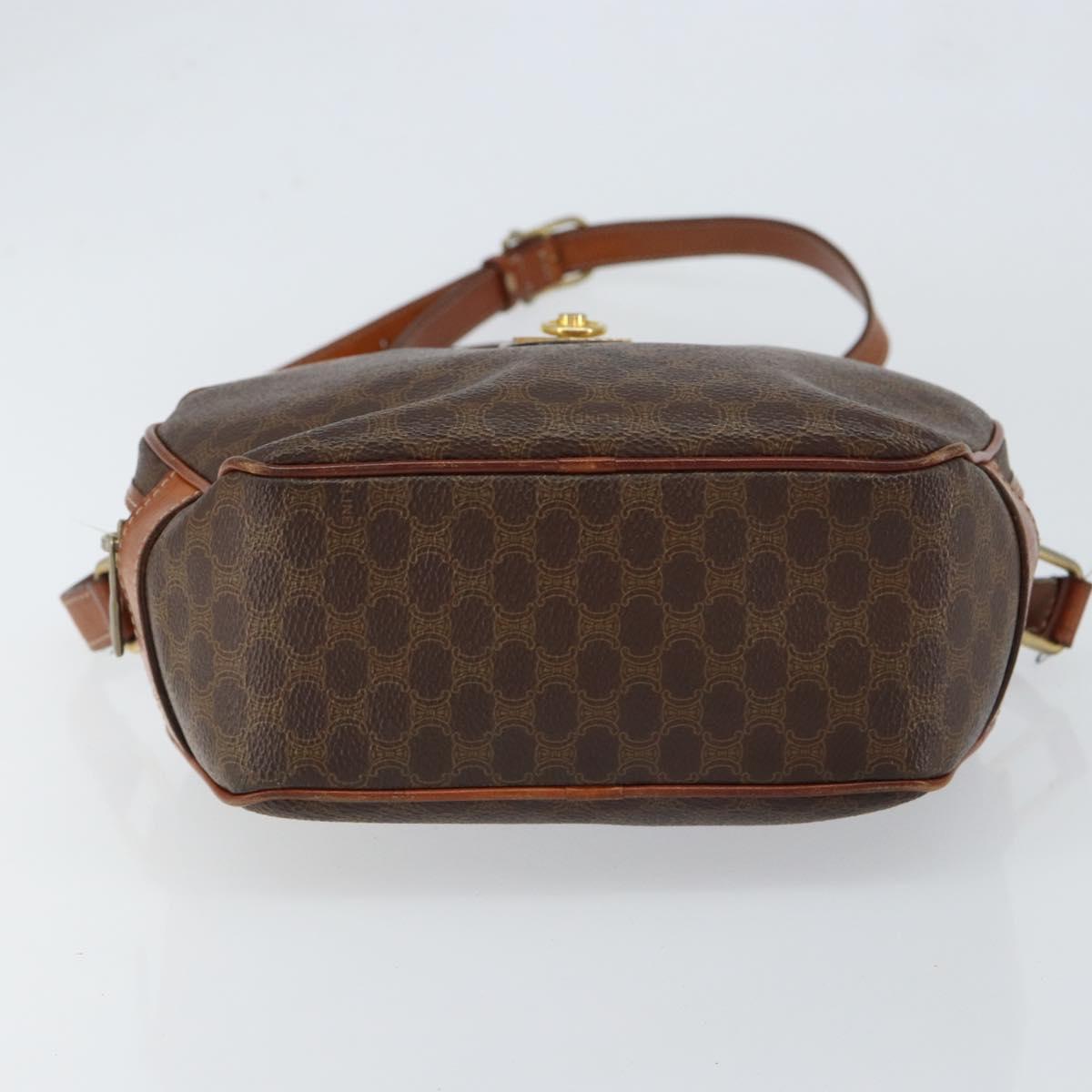 CELINE Macadam Canvas Shoulder Bag PVC Leather Brown Gold Auth 148899