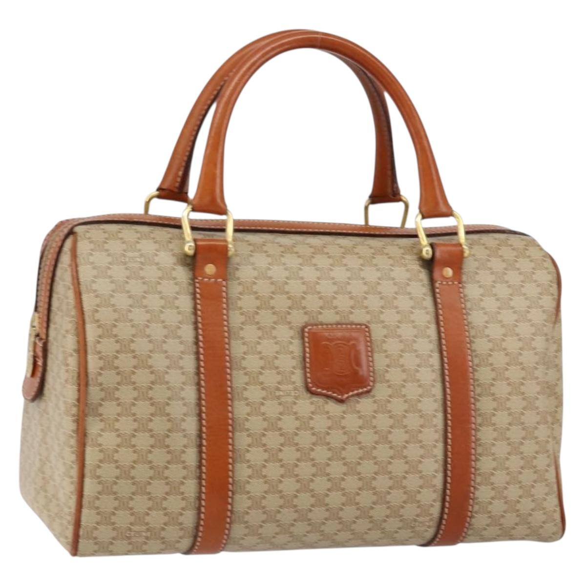 CELINE Macadam Canvas Hand Bag PVC Leather Beige Gold Auth 148900