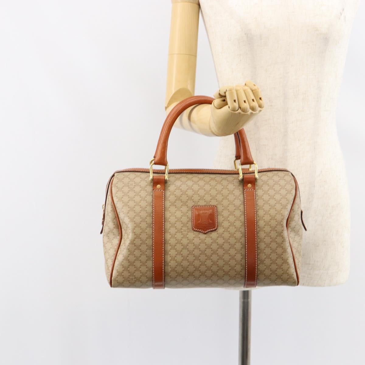 CELINE Macadam Canvas Hand Bag PVC Leather Beige Gold Auth 148900