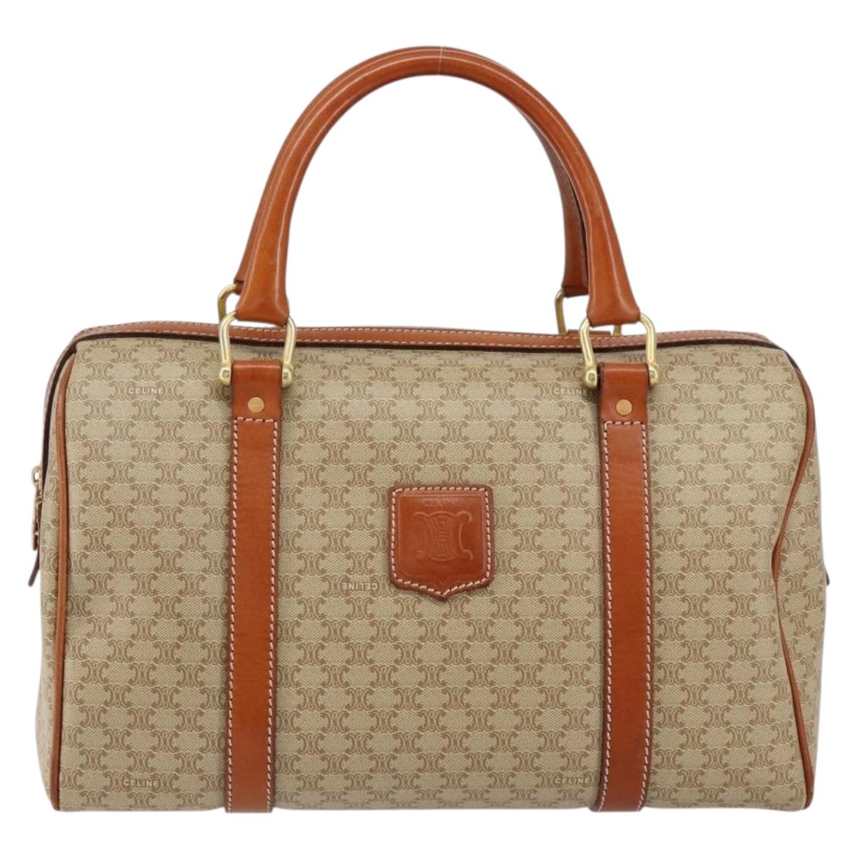 CELINE Macadam Canvas Hand Bag PVC Leather Beige Gold Auth 148900