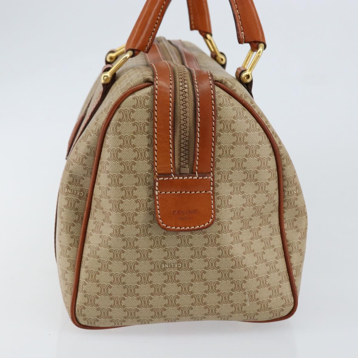 CELINE Macadam Canvas Hand Bag PVC Leather Beige Gold Auth 148900