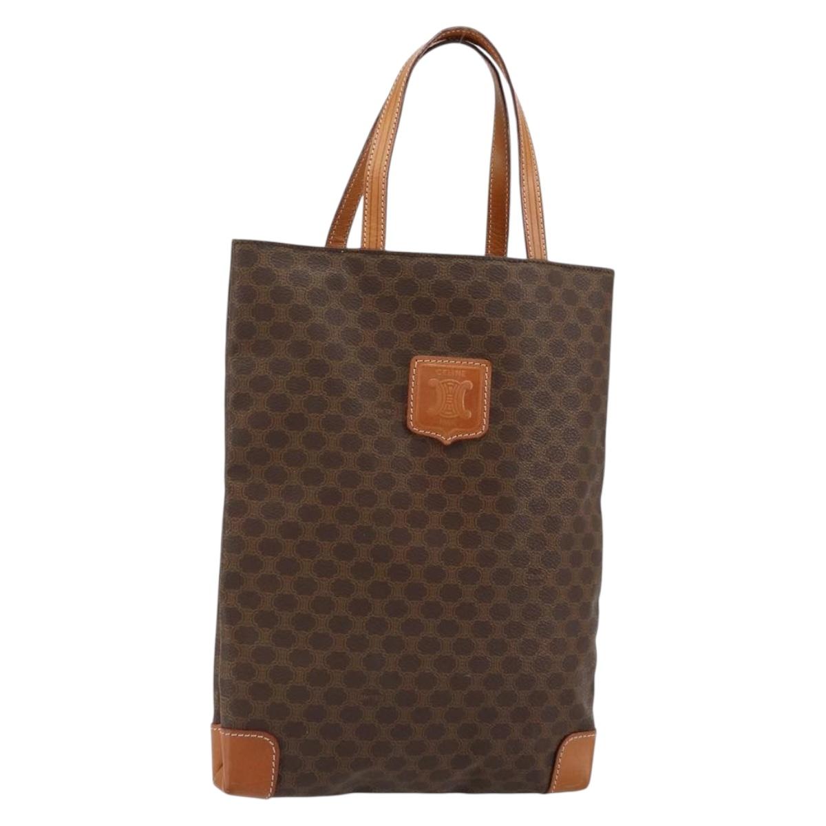 CELINE Macadam Canvas Tote Bag PVC Leather Brown Gold Auth 148902