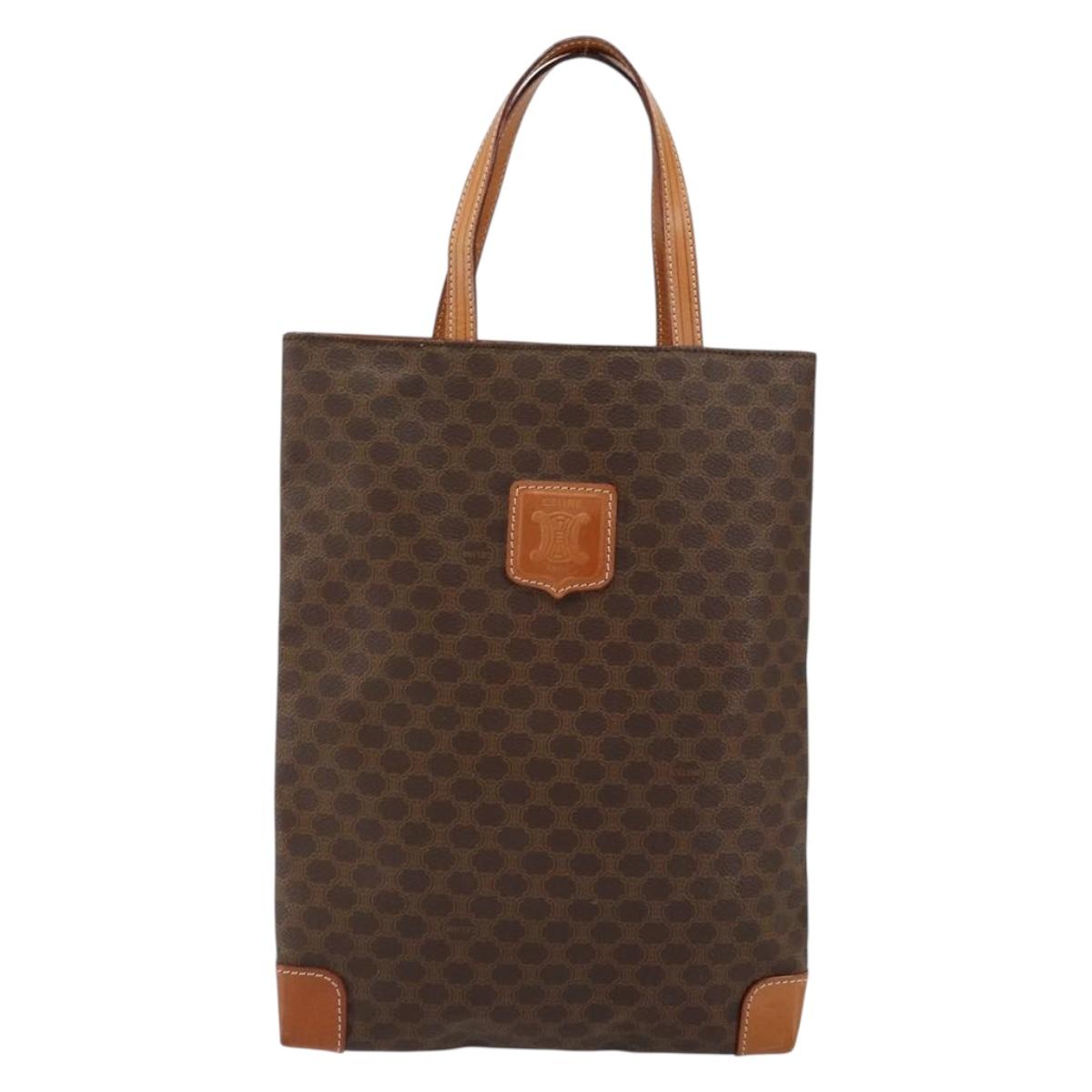 CELINE Macadam Canvas Tote Bag PVC Leather Brown Gold Auth 148902