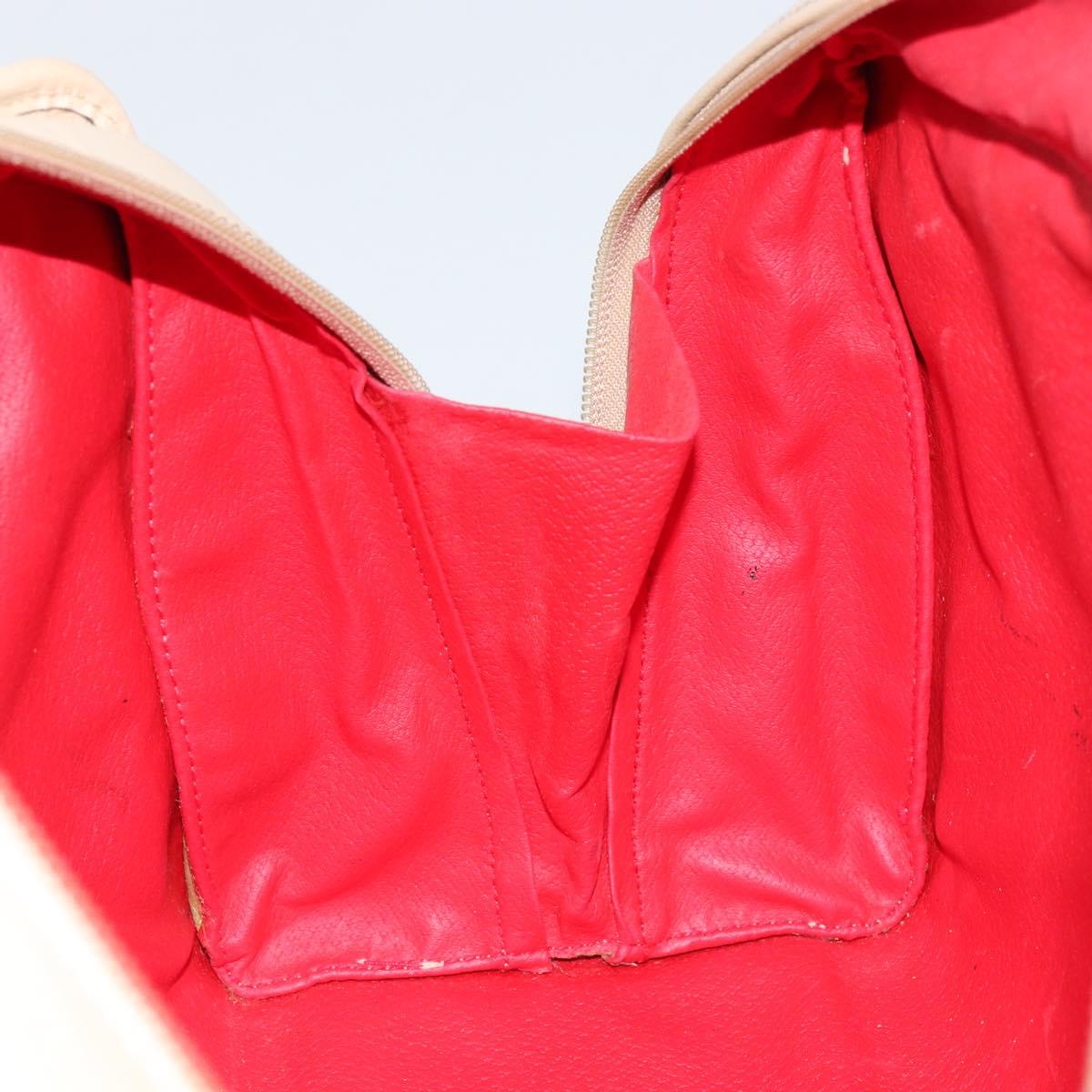 CELINE Circle Hand Bag Leather 2way Beige Gold Auth 148905