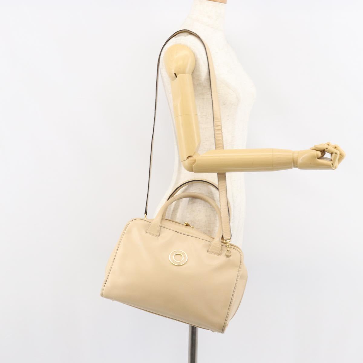 CELINE Circle Hand Bag Leather 2way Beige Gold Auth 148905