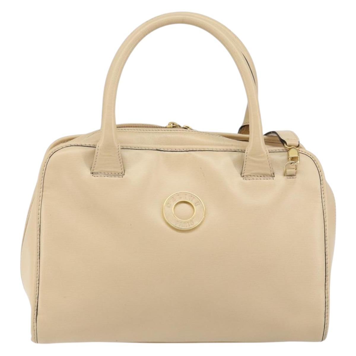 CELINE Circle Hand Bag Leather 2way Beige Gold Auth 148905
