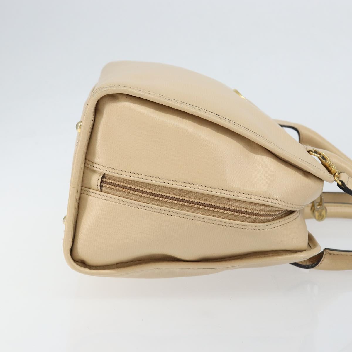 CELINE Circle Hand Bag Leather 2way Beige Gold Auth 148905
