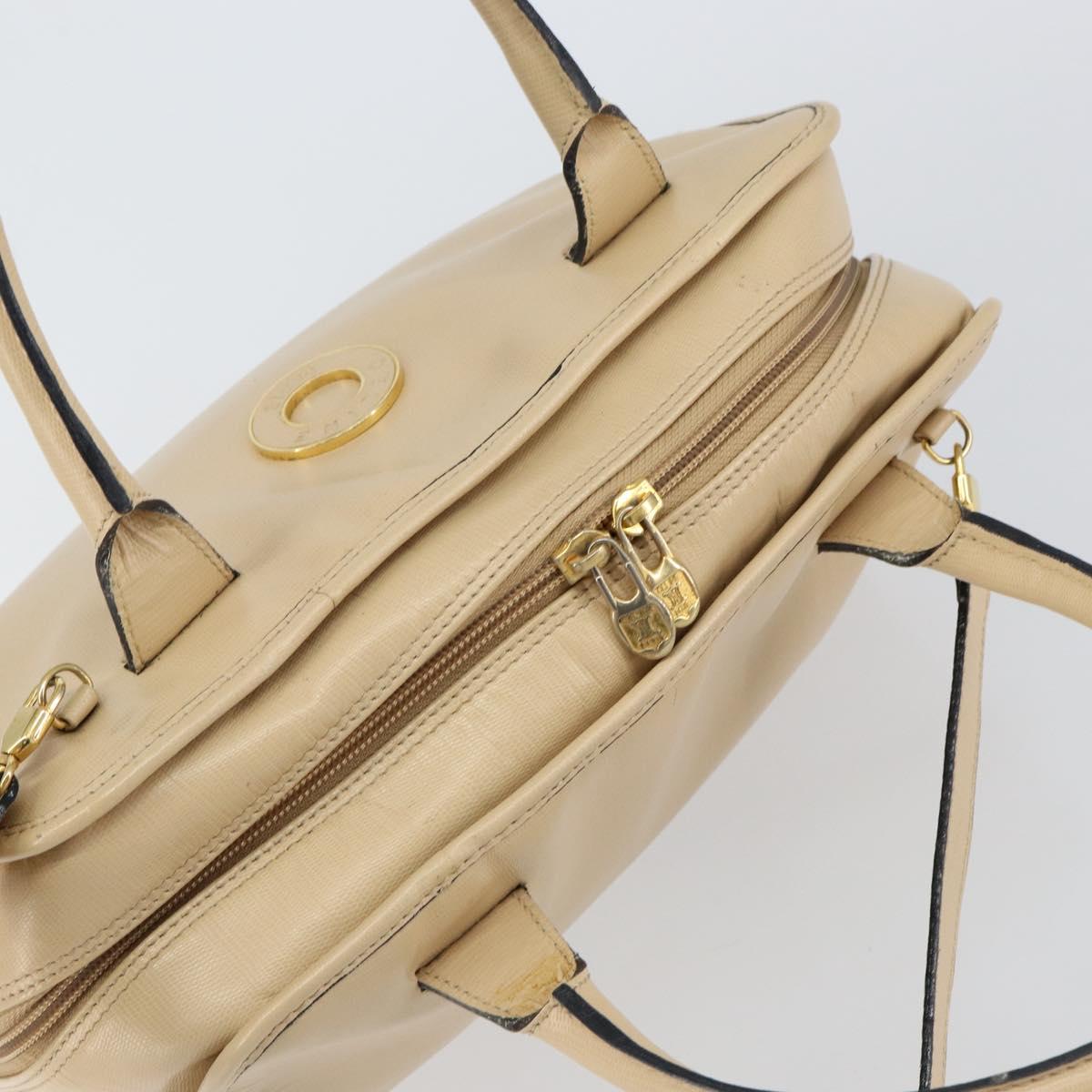 CELINE Circle Hand Bag Leather 2way Beige Gold Auth 148905