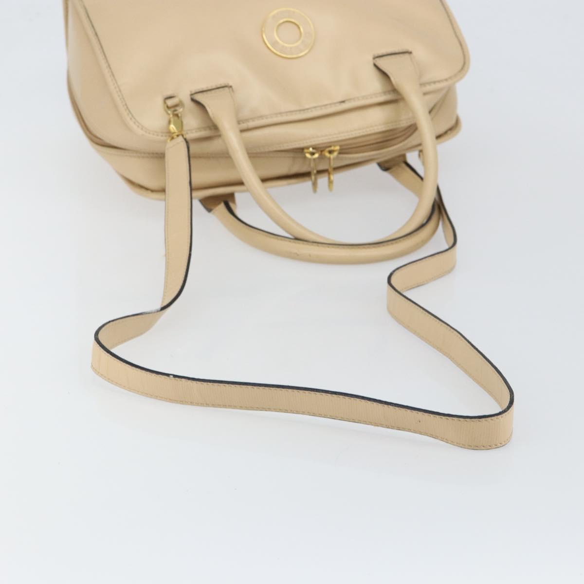 CELINE Circle Hand Bag Leather 2way Beige Gold Auth 148905