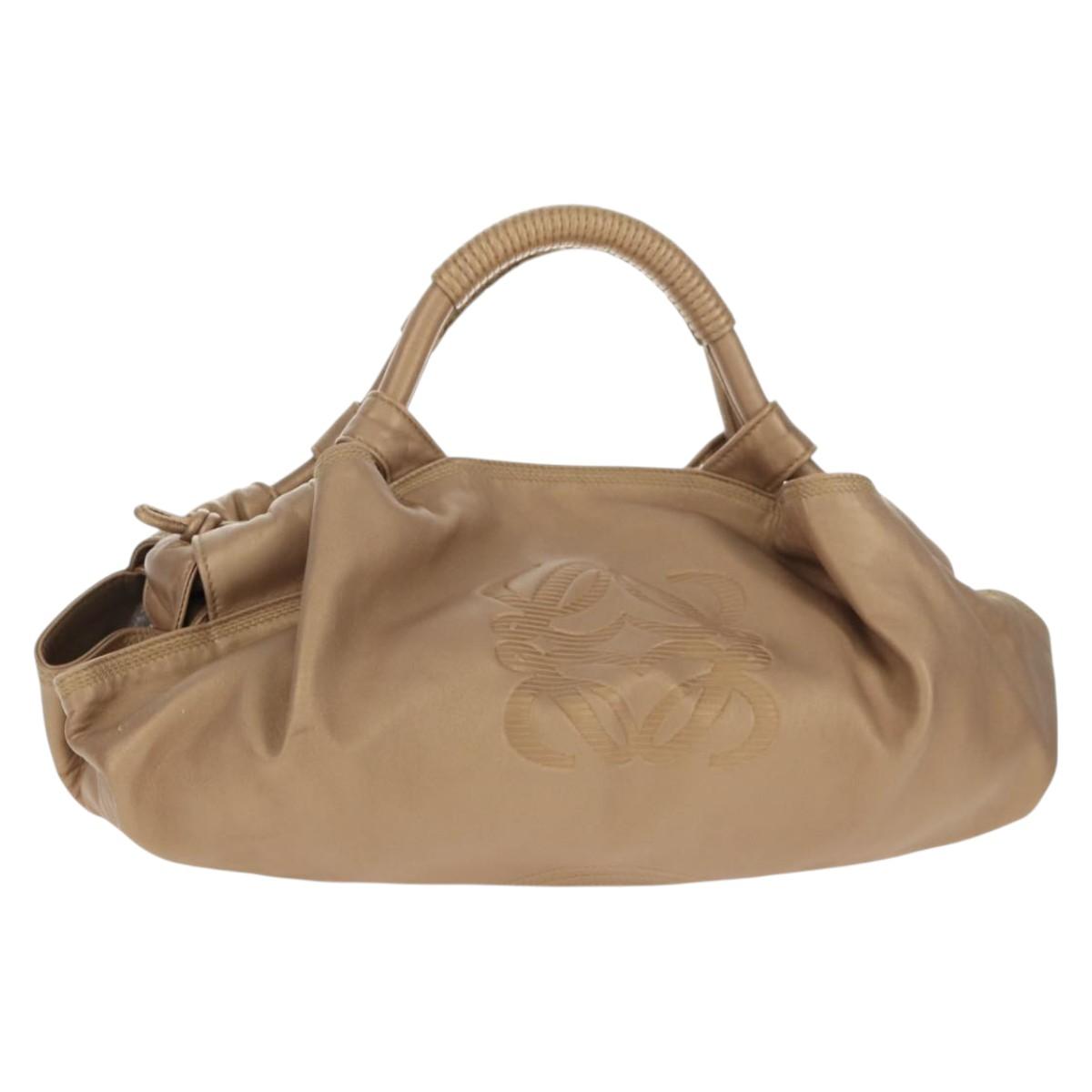 LOEWE Anagram Nappa Aire Hand Bag Leather Champagne Gold Auth 148908V