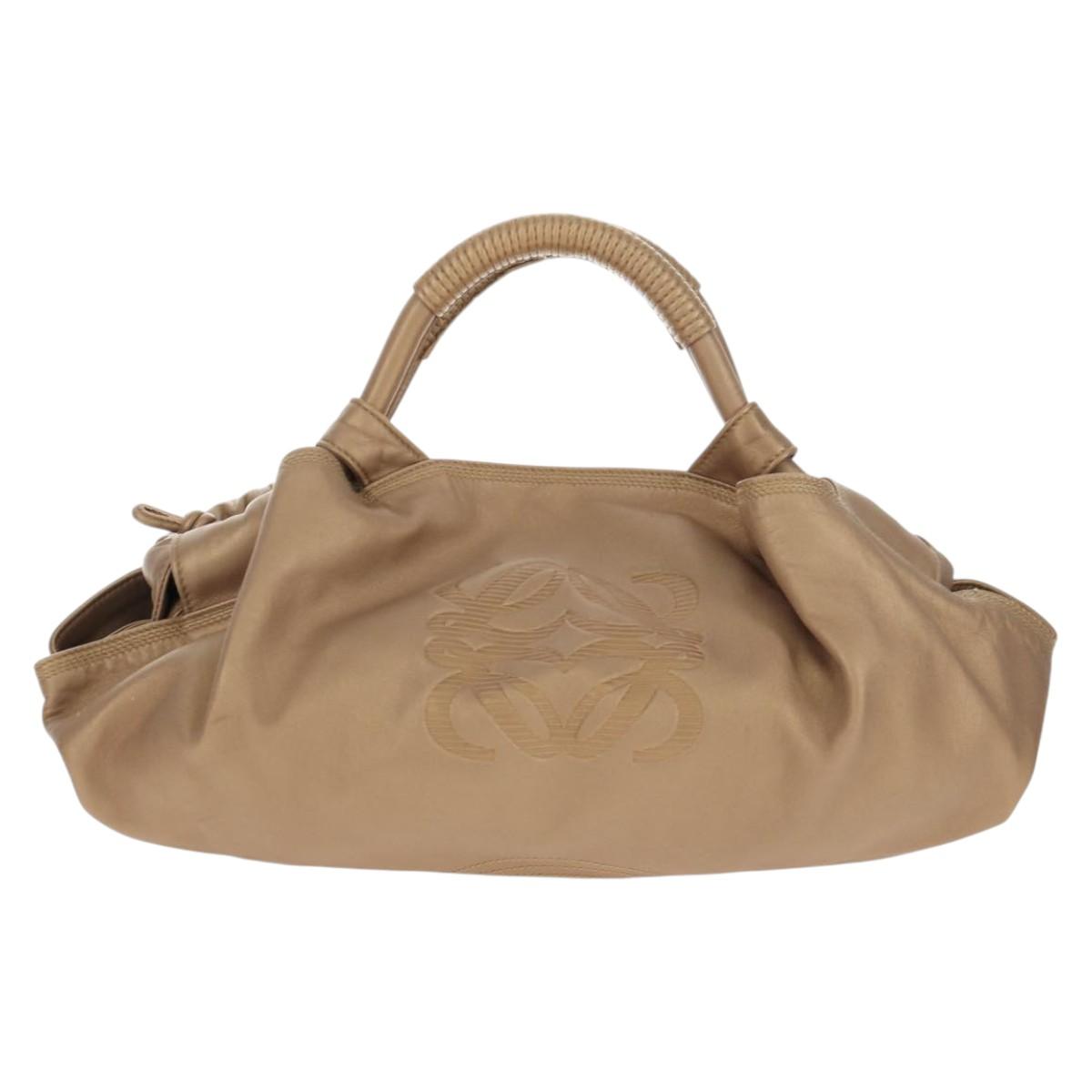 LOEWE Anagram Nappa Aire Hand Bag Leather Champagne Gold Auth 148908V