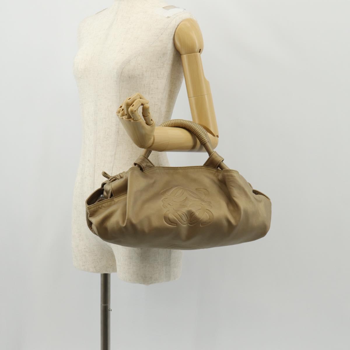 LOEWE Anagram Nappa Aire Hand Bag Leather Champagne Gold Auth 148908V