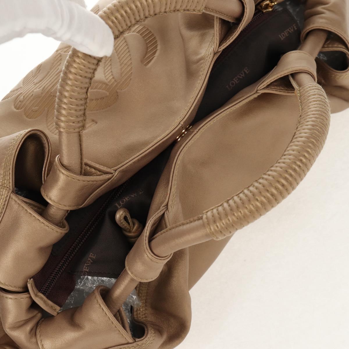 LOEWE Anagram Nappa Aire Hand Bag Leather Champagne Gold Auth 148908V