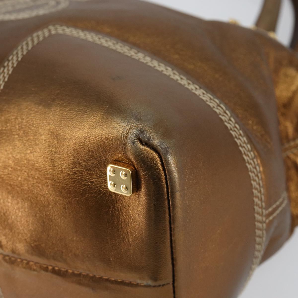 LOEWE Anagram Justa Hand Bag Leather Bronze Gold Auth 148910