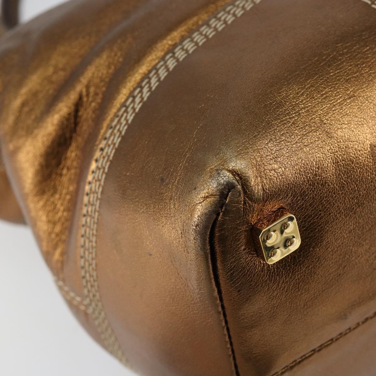 LOEWE Anagram Justa Hand Bag Leather Bronze Gold Auth 148910