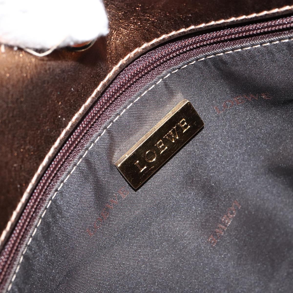 LOEWE Anagram Justa Hand Bag Leather Bronze Gold Auth 148910