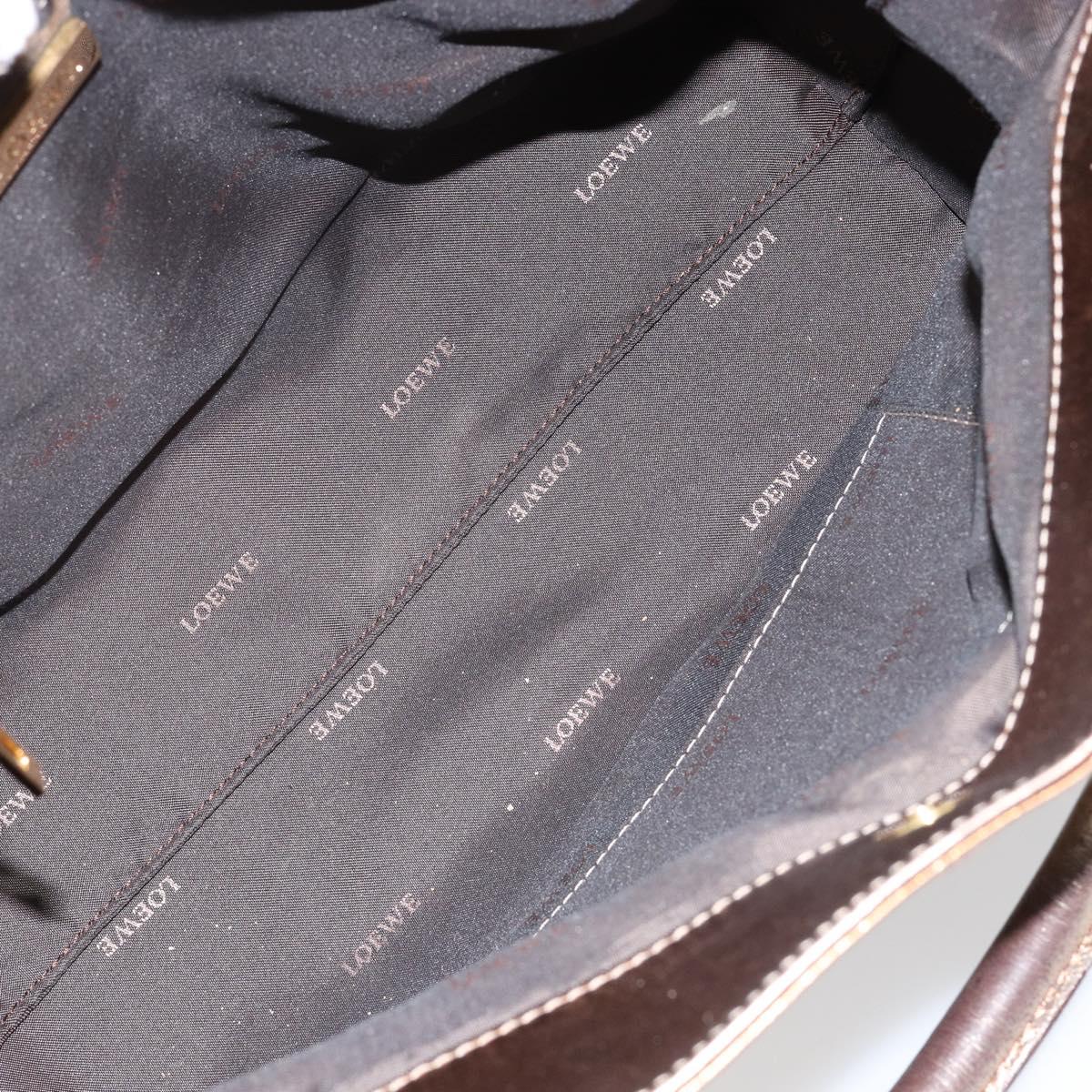 LOEWE Anagram Justa Hand Bag Leather Bronze Gold Auth 148910