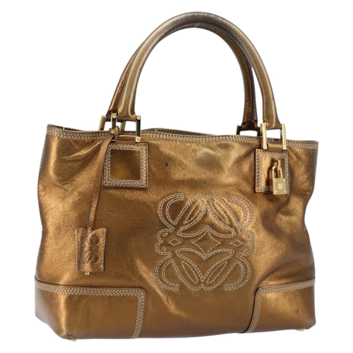 LOEWE Anagram Justa Hand Bag Leather Bronze Gold Auth 148910