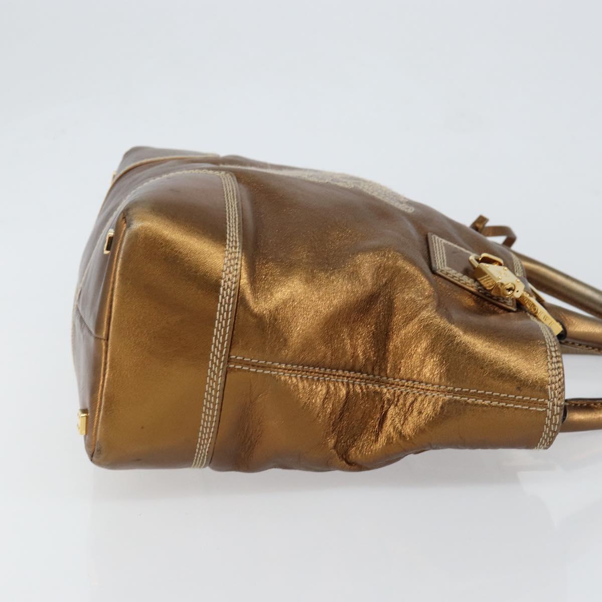 LOEWE Anagram Justa Hand Bag Leather Bronze Gold Auth 148910