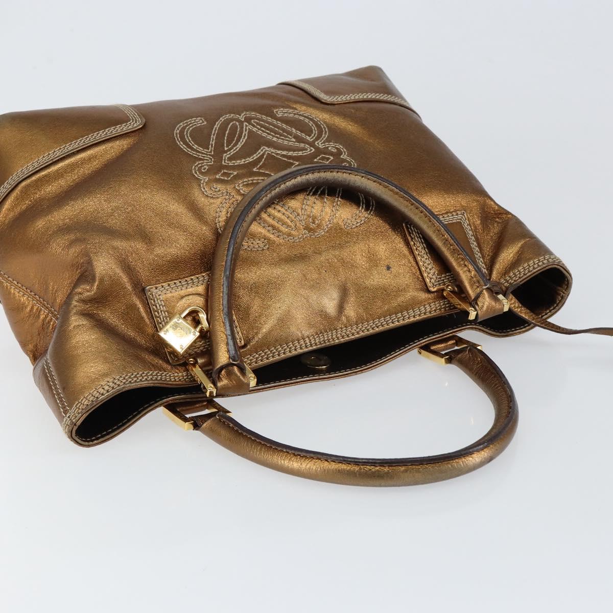 LOEWE Anagram Justa Hand Bag Leather Bronze Gold Auth 148910