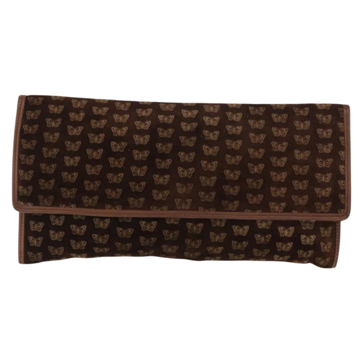 BOTTEGA VENETA Clutch Bag Suede Brown Gold Auth 148912