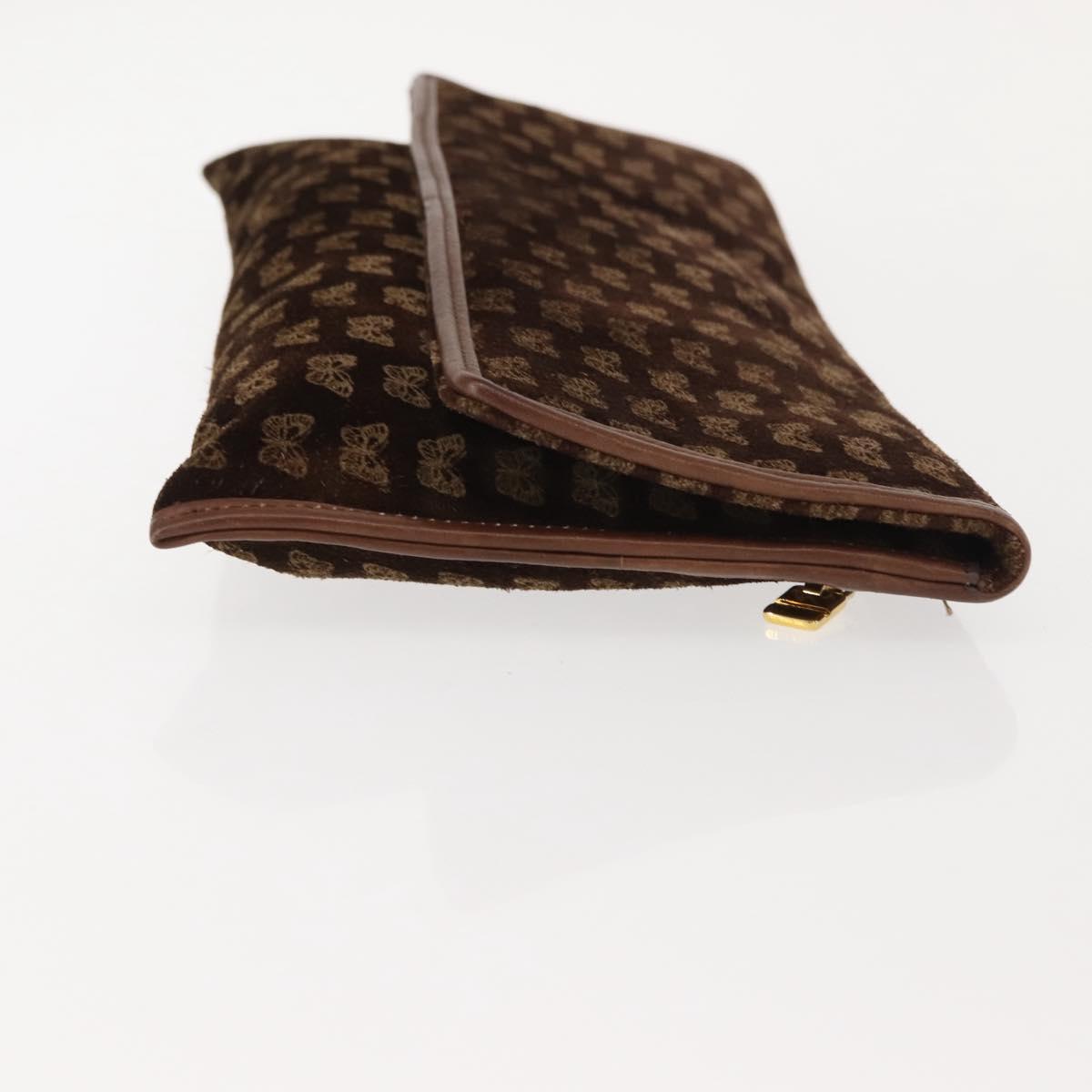 BOTTEGA VENETA Clutch Bag Suede Brown Gold Auth 148912