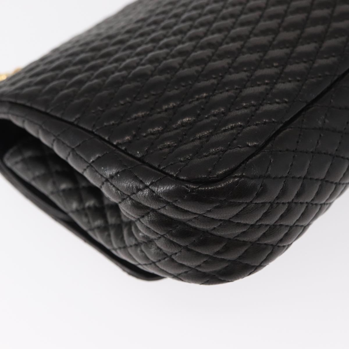 BALLY Chain Shoulder Bag Leather Black Gold Auth 148916