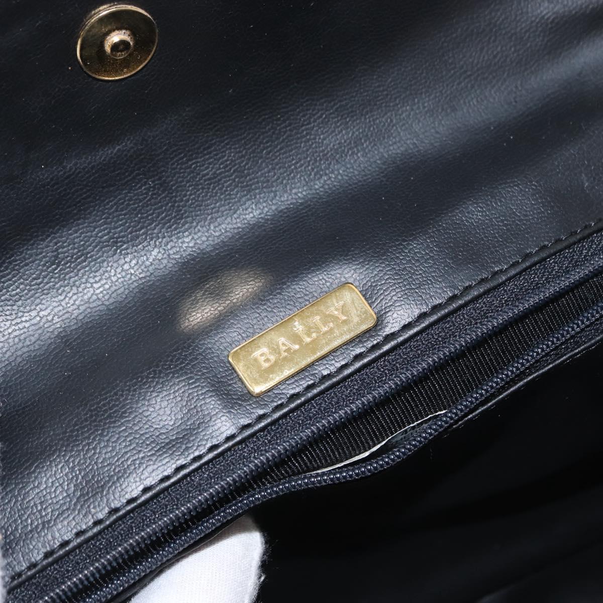 BALLY Chain Shoulder Bag Leather Black Gold Auth 148916