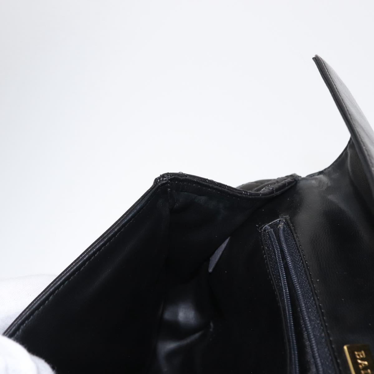 BALLY Chain Shoulder Bag Leather Black Gold Auth 148916