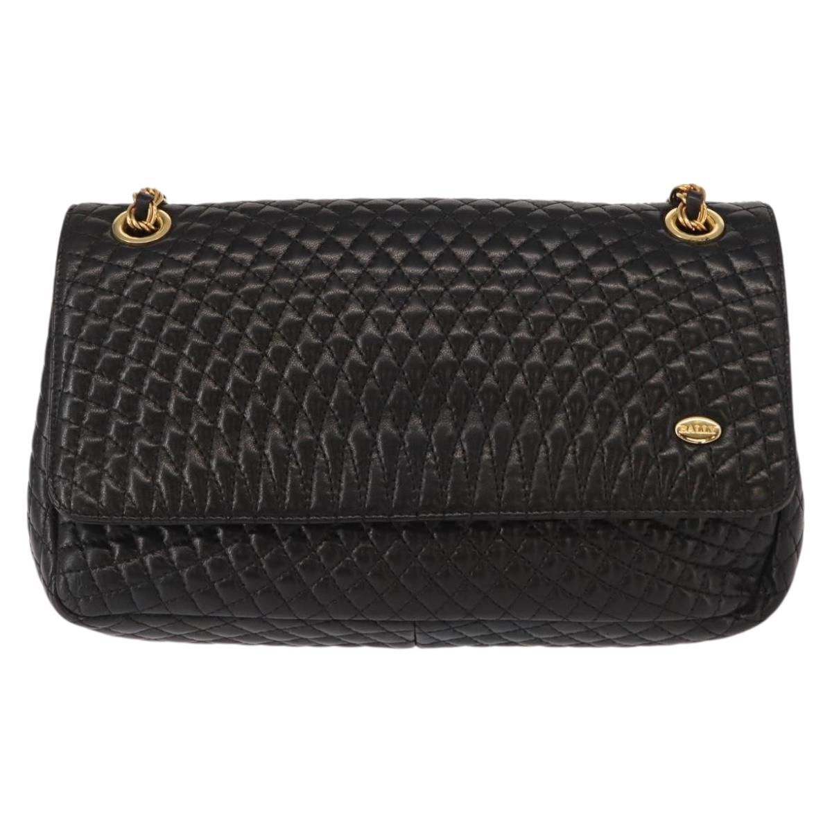BALLY Chain Shoulder Bag Leather Black Gold Auth 148916