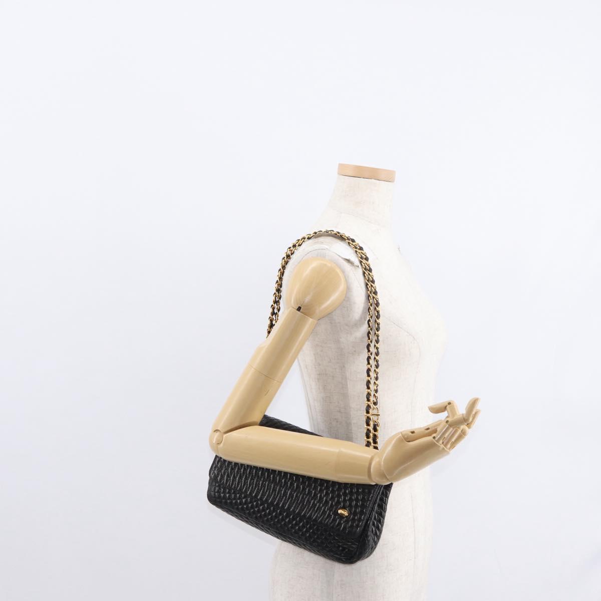 BALLY Chain Shoulder Bag Leather Black Gold Auth 148916