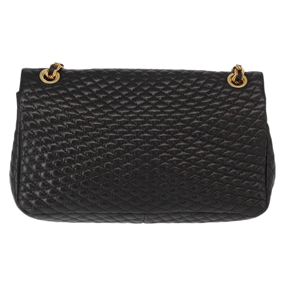 BALLY Chain Shoulder Bag Leather Black Gold Auth 148916