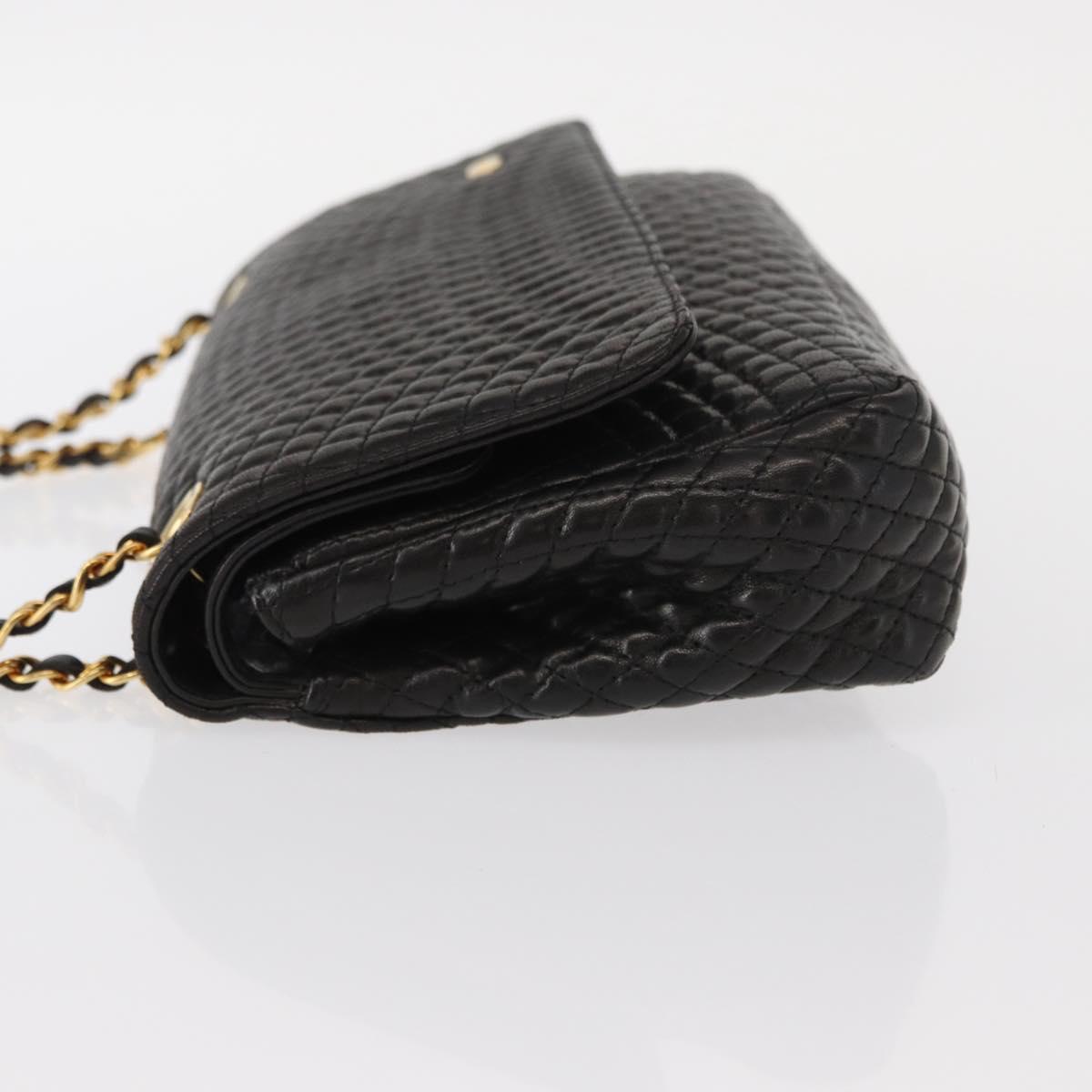 BALLY Chain Shoulder Bag Leather Black Gold Auth 148916