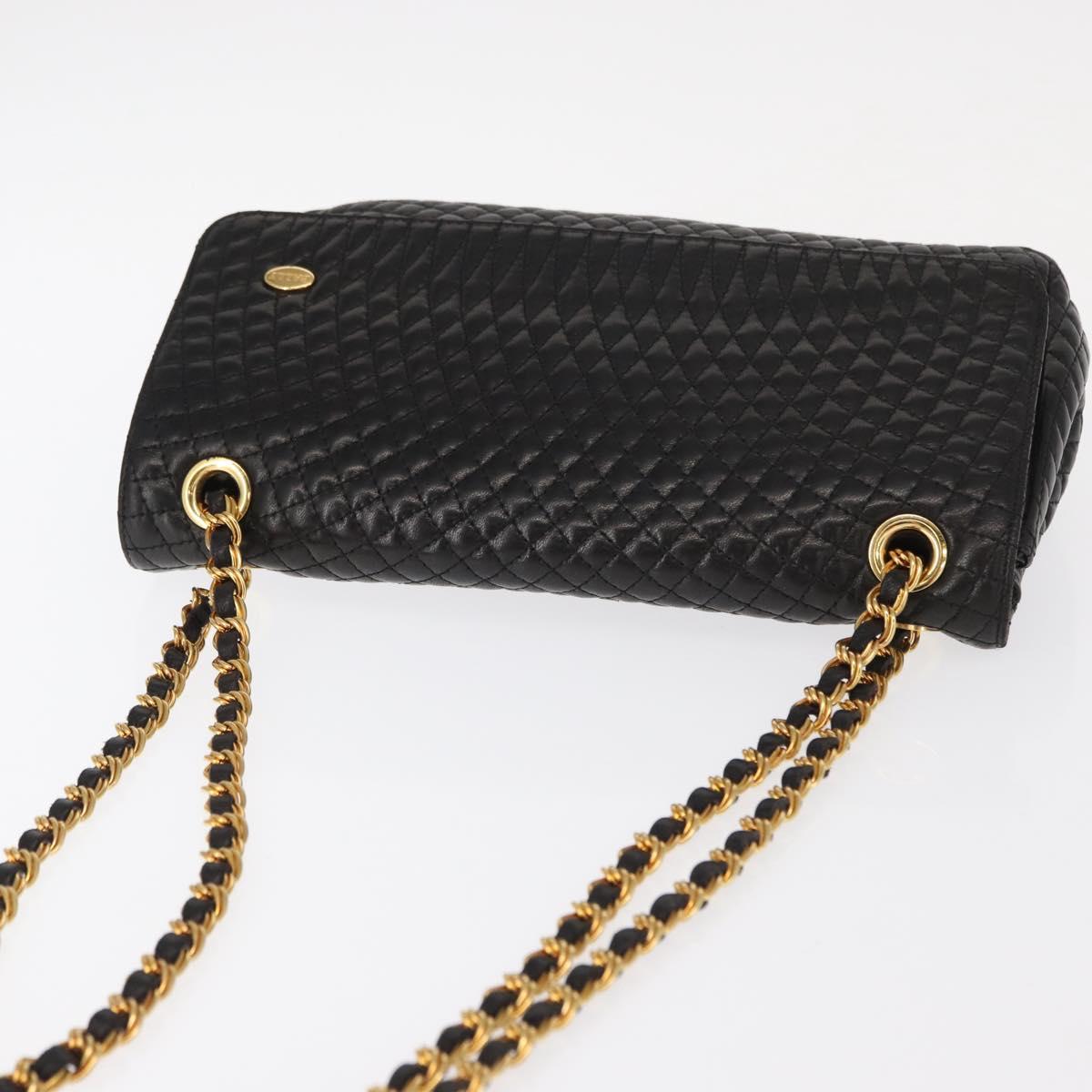 BALLY Chain Shoulder Bag Leather Black Gold Auth 148916