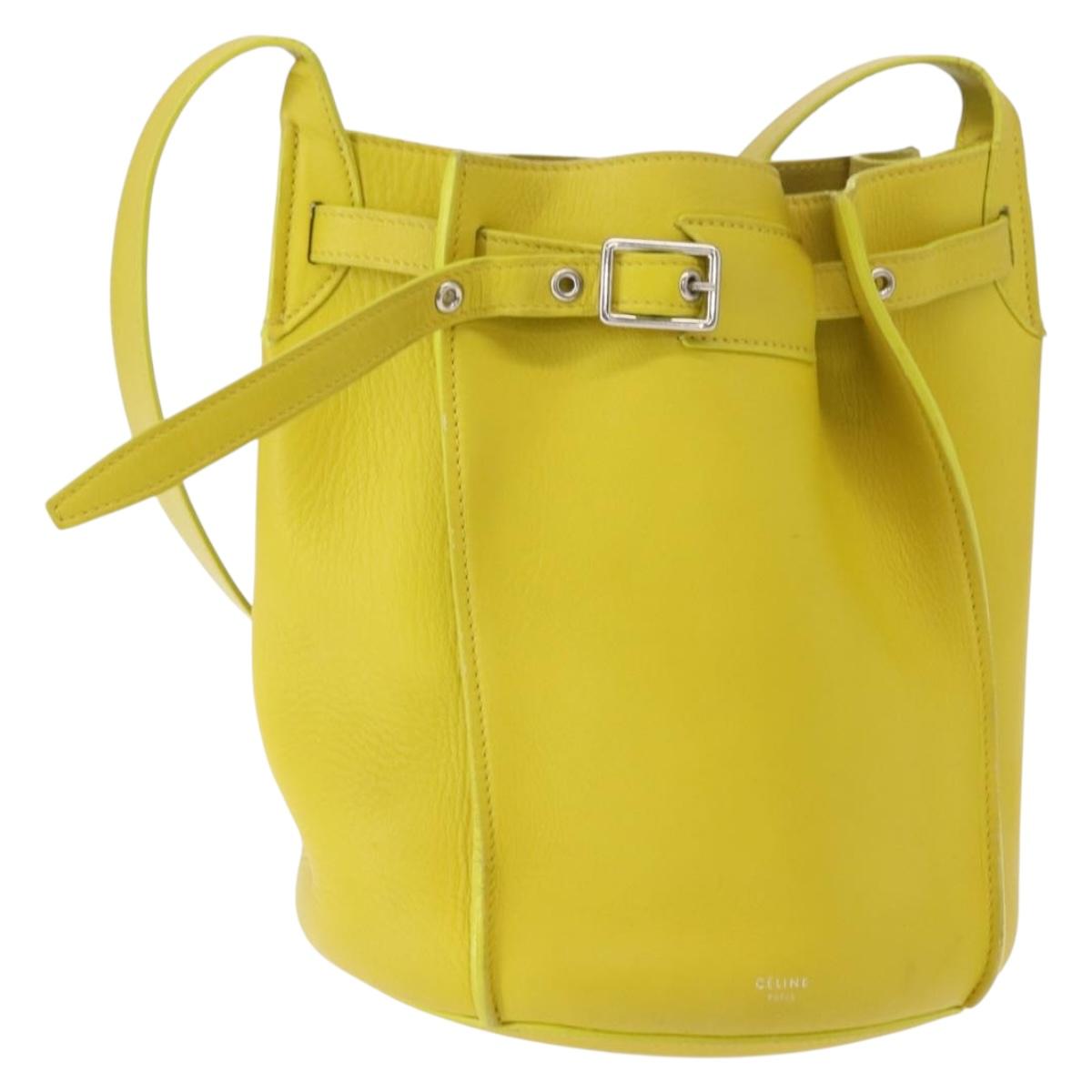 CELINE Big bag Bucket Shoulder Bag Leather Yellow Silver Auth 148918